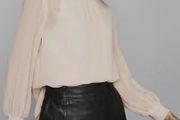 REISS Sandrine High neck semi sheer long sleeve top Sz M (Fit 10-12 UK) Bnwt Rrp 115