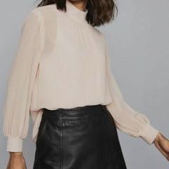 REISS Sandrine High neck semi sheer long sleeve top Sz M (Fit 10-12 UK) Bnwt Rrp 115