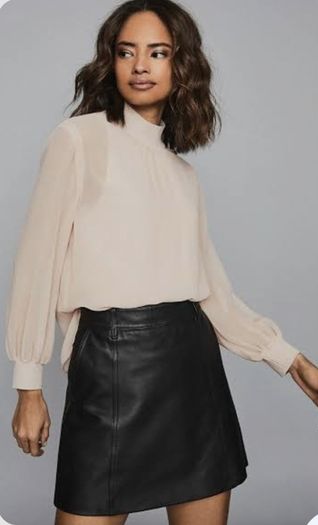 REISS Sandrine High neck semi sheer long sleeve top Sz M (Fit 10-12 UK) Bnwt Rrp 115