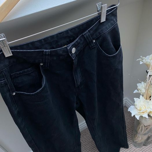MYOURSA High Waisted Wide Leg Jeans in Washed Black Size Medium