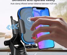 15W Qi Fast Wireless Car Charger with Auto-Clamping Holder Black.