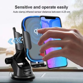 15W Qi Fast Wireless Car Charger with Auto-Clamping Holder Black.