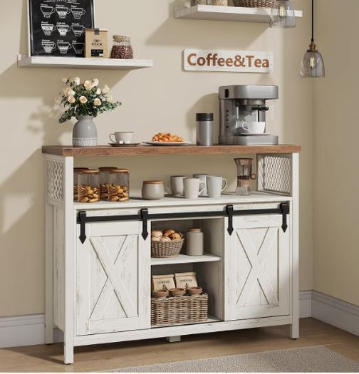 Sideboard Kitchen Cabinet Storage Cabinet with 2 Sliding Doors Adjustable Shelves
