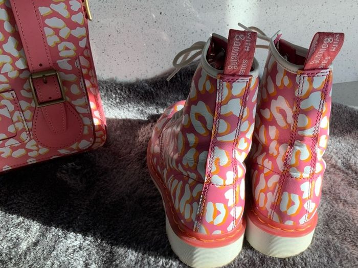Dr Martens / Docs Size 5 , 1460 Candy Pink, White and Orange Leopard Print Leather Boots
