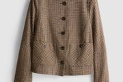 Brown Houndstooth Patch Pocket Short Cropped Jacket - Size XS (BNWT)