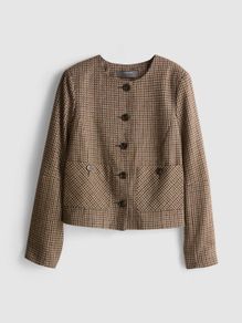 Brown Houndstooth Patch Pocket Short Cropped Jacket - Size XS (BNWT)