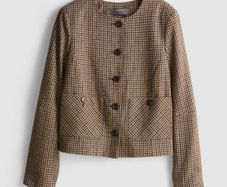 Brown Houndstooth Patch Pocket Short Cropped Jacket - Size XS (BNWT)