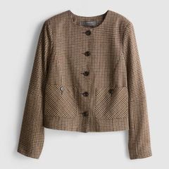 Brown Houndstooth Patch Pocket Short Cropped Jacket - Size XS (BNWT)