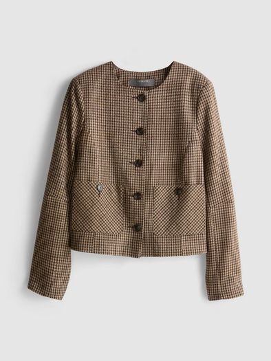 Brown Houndstooth Patch Pocket Short Cropped Jacket - Size XS (BNWT)