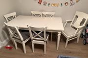 INGATORP Extendable table, white and 6 chairs