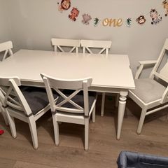 INGATORP Extendable table, white and 6 chairs