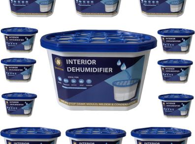 Dehumidifier Tubs 500ml Pack of 10 Moisture Absorber Condensation Remover for Damp, Mould, Moisture in Home, Kitchen, Wardrobe, Bedroom, Caravan, Office, Garage, Bathroom, Blue