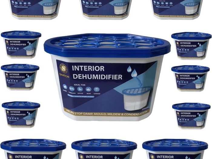 Dehumidifier Tubs 500ml Pack of 20 Moisture Absorber Condensation Remover for Damp, Mould, Moisture in Home, Kitchen, Wardrobe, Bedroom, Caravan, Office, Garage, Bathroom, Blue