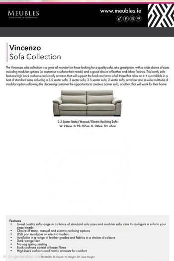 3.5 seater electric leather sofa