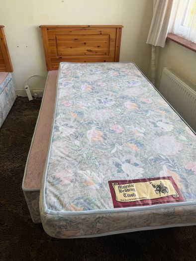 2 Single Beds with Mattresses and Pine Headboards