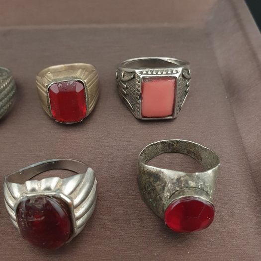 Antique Brass Ring Collection 15 Mixed Handmade Stone & Glass Rings