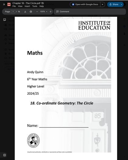 Leaving Cert Maths Institute Notes