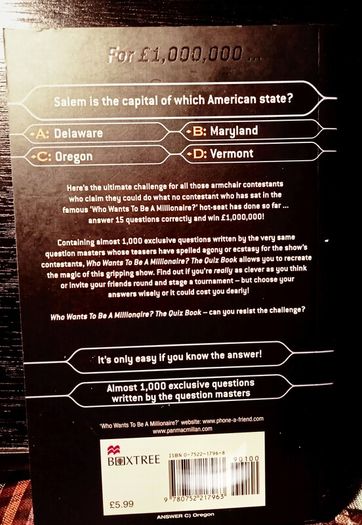1999. Who Wants To Be A Millionaire. The Quiz Book.