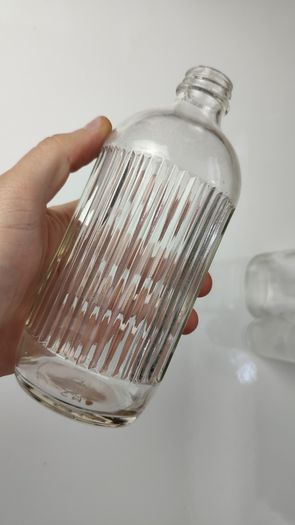 333 - Set of 3 Vintage Clear Glass Collectible Decorative Ribbed Bottles