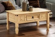 Movian Corona Rectangular Coffee Table With Drawer, Made From Distressed Waxed Solid Wood, Pine, 56 cm D x 94 cm W x 45 cm H