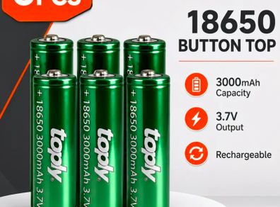 6 x 18650 Button Top Rechargeable Batteries