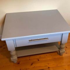 Blue Wooden Coffee Table with Drawer & Lower Storage Shelf