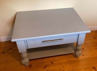Blue Wooden Coffee Table with Drawer & Lower Storage Shelf