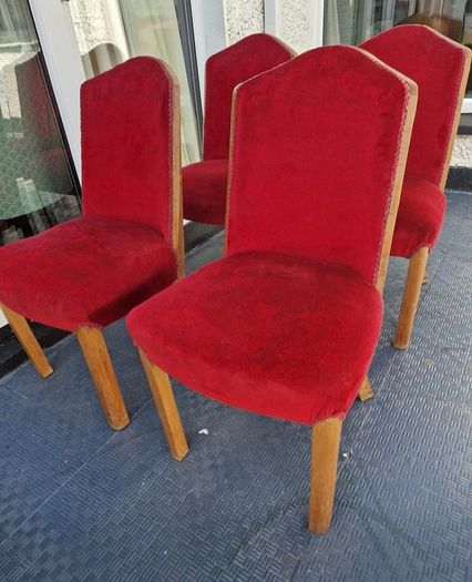 1930s set of Original red velvet walnut Art Deco chairs
