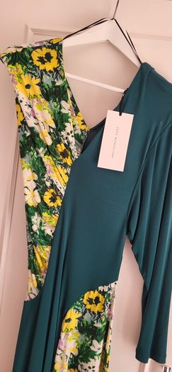 ZARA Collection green floral asymmetrical midi Sz M-L - Bnwt Rrp 79.99