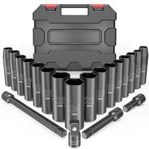 20pcs 1/2" Drive Metric Impact Socket Set Universal Socket Metric Drive Deep Socket Wrench For Air Pneumatic Repair Tools