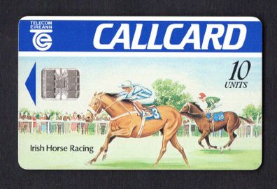 1991 Ireland 10 unit Irish Horse Racing Definitive Call Card with Schlumberger SC6 Chip, Dame Lane Address, Shinny finish, White to cream back, Full Flag, Barcode Used. Telecom Eireann card number 1033.