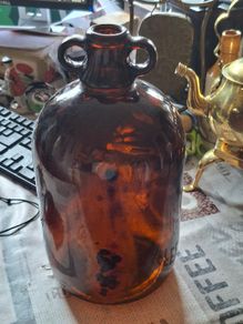 Vintage Large Amber Glass Demijohn Bottle Double Loop Jug Postage Available or Collection,