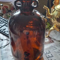 Vintage Large Amber Glass Demijohn Bottle Double Loop Jug Postage Available or Collection,
