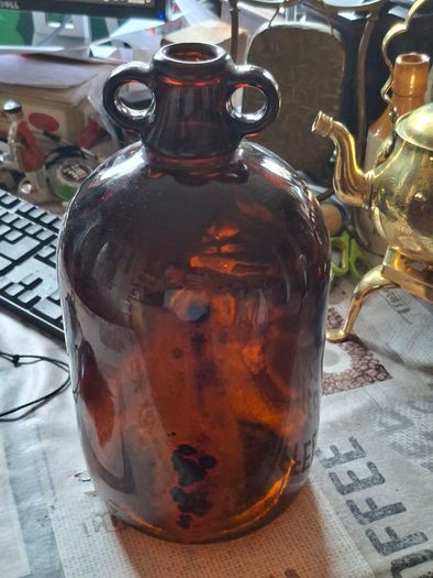 Vintage Large Amber Glass Demijohn Bottle Double Loop Jug Postage Available or Collection,