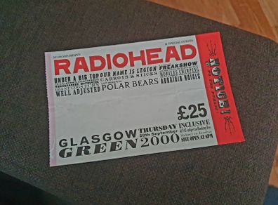 Radiohead Glasgow Green 2000 Original Ticket Stub