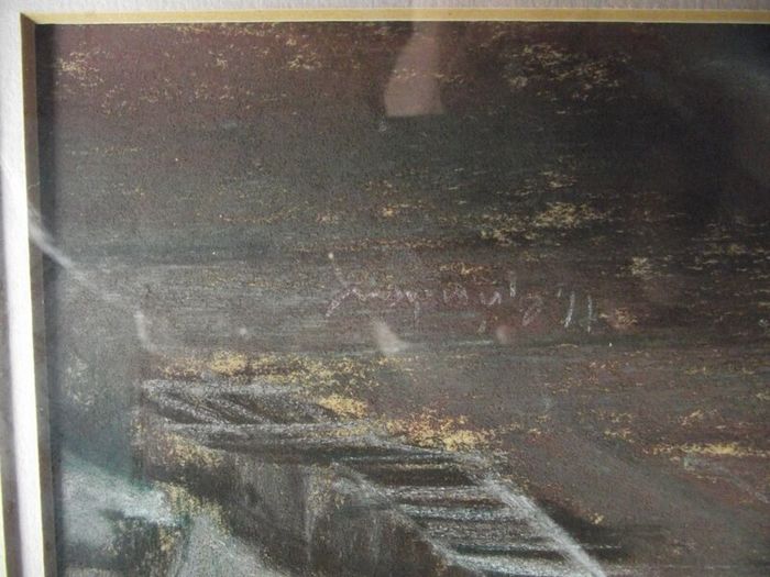Marc Grimshaw - Original Pastel of - Children In A Rainy Street - Signed
