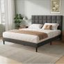 Double Bed Frame, Easy Assembly, Sturdy Wooden Slat Support, Upholstered Platform with Headboard, No Box Spring Needed, Gray Double Bed 135x190 Image 3