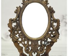Italian Small Ornate Brass Oval Tabletop Mirror