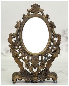 Italian Small Ornate Brass Oval Tabletop Mirror