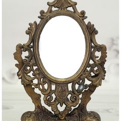Italian Small Ornate Brass Oval Tabletop Mirror