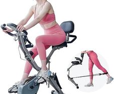 4-IN-1 Exercise Bikes for Home Use, Folding Indoor Stationary Cycling Bike with Arm/Leg Workout Bands,16 Levels Magnetic Resistance Fitness Bicycle with Hand Pulse and Phone/Tablet Holder