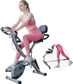 4-IN-1 Exercise Bikes for Home Use, Folding Indoor Stationary Cycling Bike with Arm/Leg Workout Bands,16 Levels Magnetic Resistance Fitness Bicycle with Hand Pulse and Phone/Tablet Holder