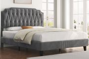 Double Upholstered Velvet Bed Frame with with Diamond Button