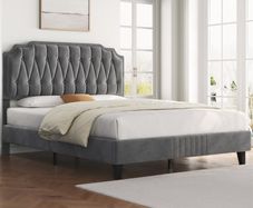 Double Upholstered Velvet Bed Frame with with Diamond Button