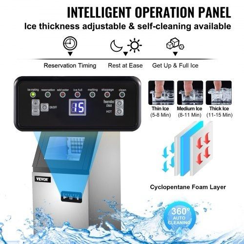 NEW SALE | Commercial Ice Maker, 132 LBS/24H, Stainless Steel Ice Cube Maker Machine w/ 22 LBS Storage, 410W Ice Making Machine w/ LED Control Panel Water Filter Pipes Ice Scoop for Bars Restaurants, 220V