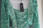 I SAW IT FIRST green tones crop top Sz 10 UK - Bnwt Rrp 25