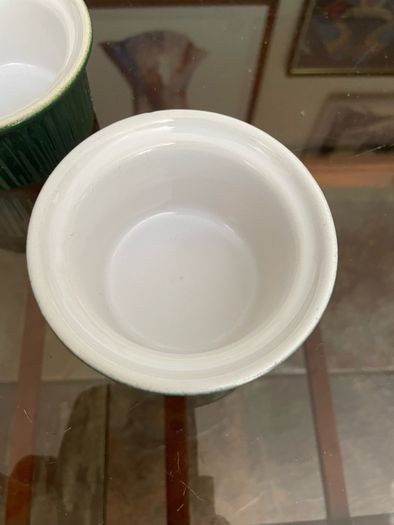 Vintage Mixed Set Emile Henry Ramekins Brown and Green Ribbed Oven to Tableware Set of 6 1980s 2000s