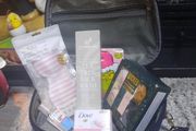 beauty products in case