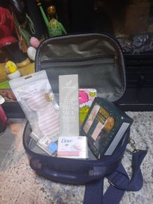 beauty products in case