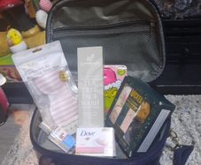 beauty products in case